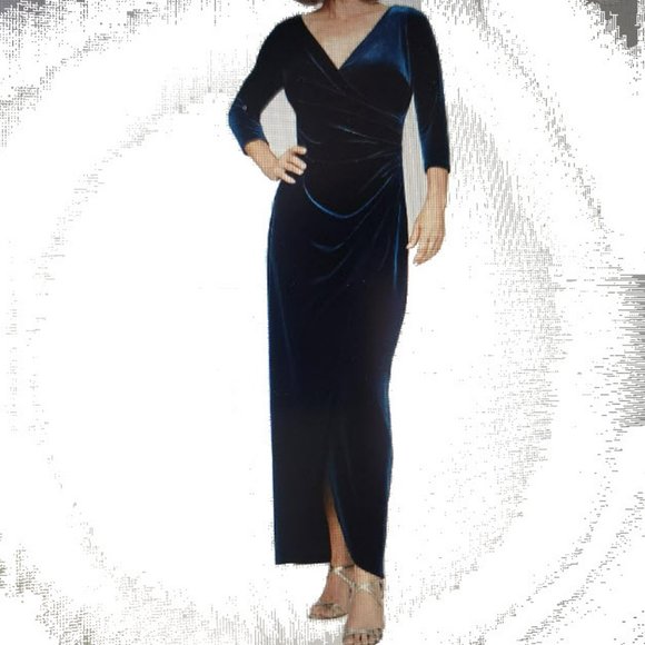 Alex Evenings Women's Long 3/4 Sleeve Velvet Dress - Picture 3 of 8